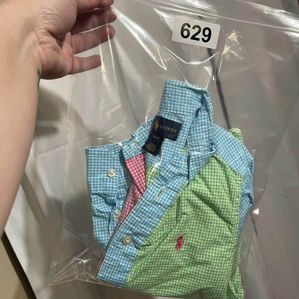 Ralph Lauren Boys Shirt Multicolor Color Block Checked Pony Button 4T
